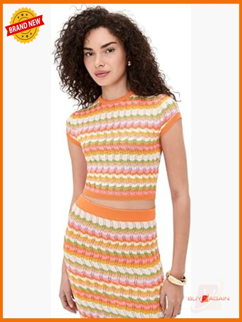 Short Sleeve Knit Stripe Crew Neck Top